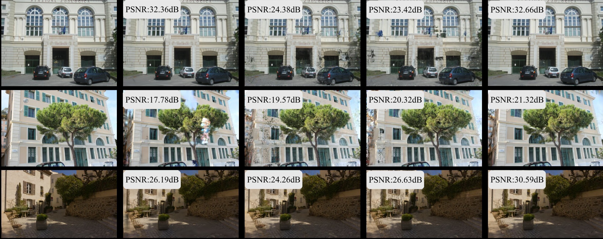 Qualitative novel view synthesis comparison on Deep Blending